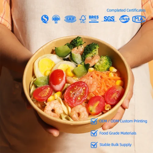 kraft salad bowl with fresh salad food grade material OEM ODM custom printing