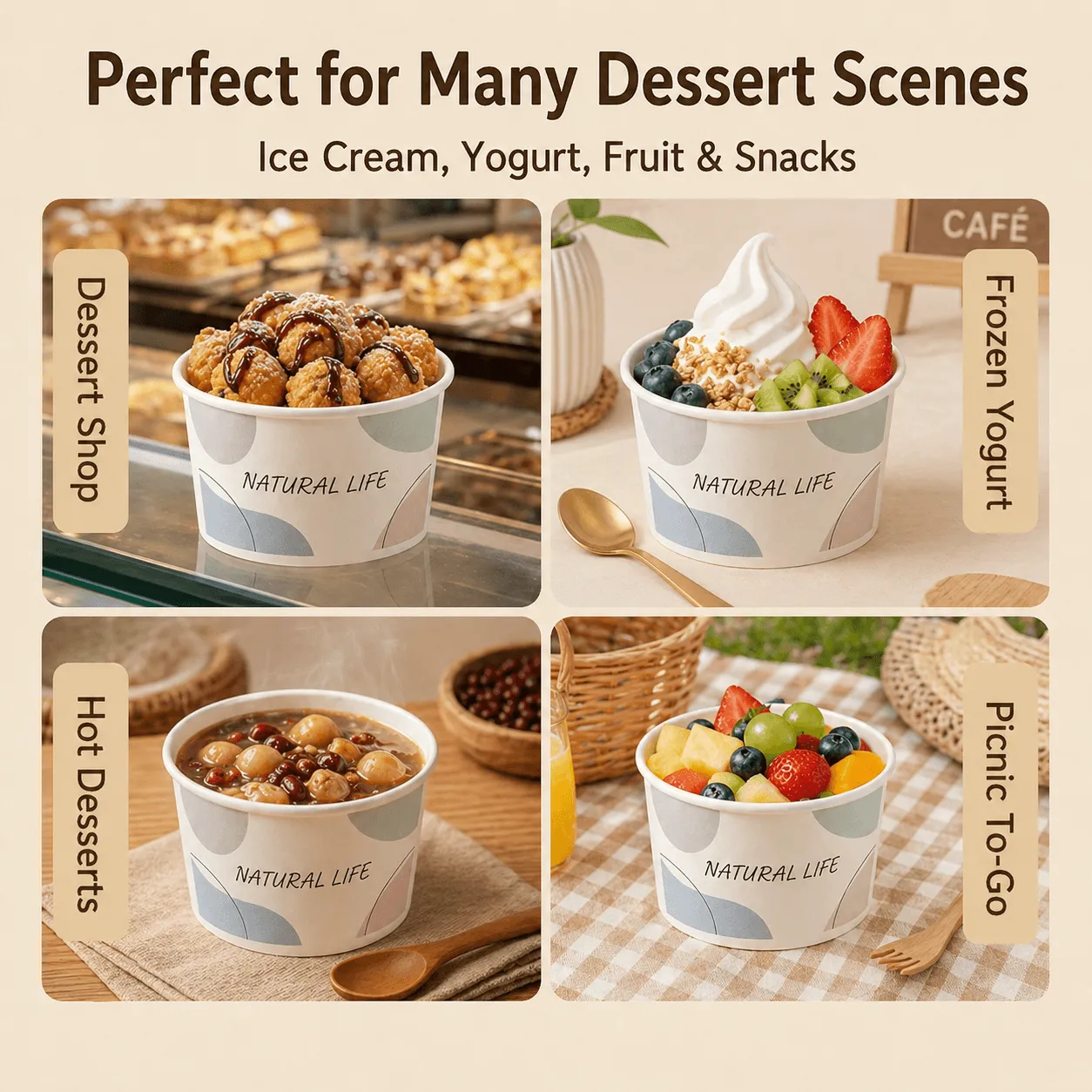 custom printed ice cream paper bowls for dessert shop frozen yogurt hot desserts and takeaway