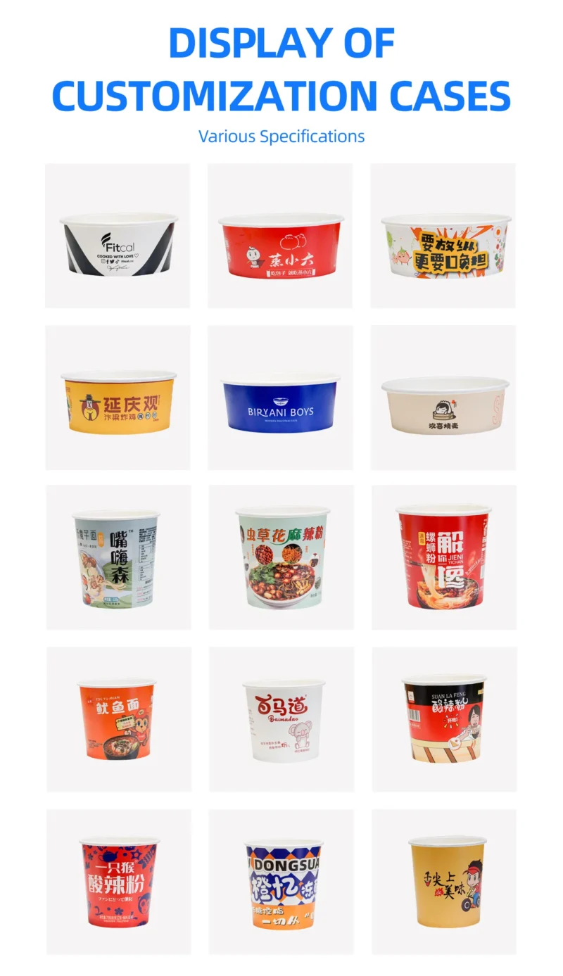 custom printed paper bowls display for restaurant food packaging brands