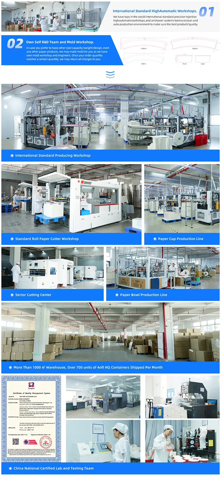 paper bowl production line and automatic workshop for food packaging manufacturing