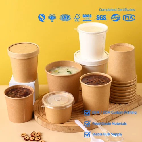 kraft paper soup bowls with lids food grade material OEM ODM custom printing