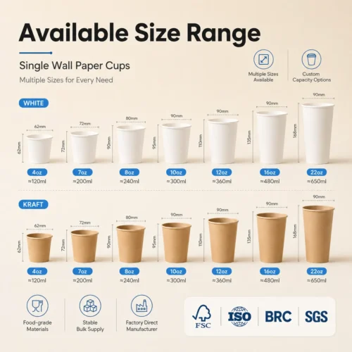single wall paper cup size options for coffee tea and takeaway drinks
